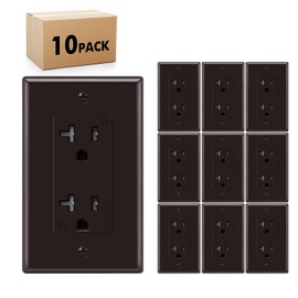 Micmi 20A Decorator Receptacle Outlet, Tamper Resistant, Decorative Electrical Receptacle, 20 Amp 125 Volt, Grounding with Wall Plate UL Listed (10Pack, Brown)