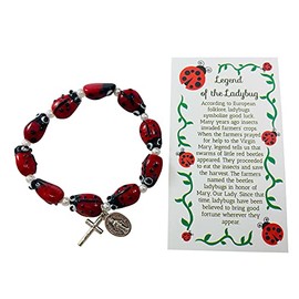 Westmon Works Ladybug Rosary Bracelet Legend of Our Lady's Bug Catholic Adjustable Ladies Jewelry Accessory with Holy Card