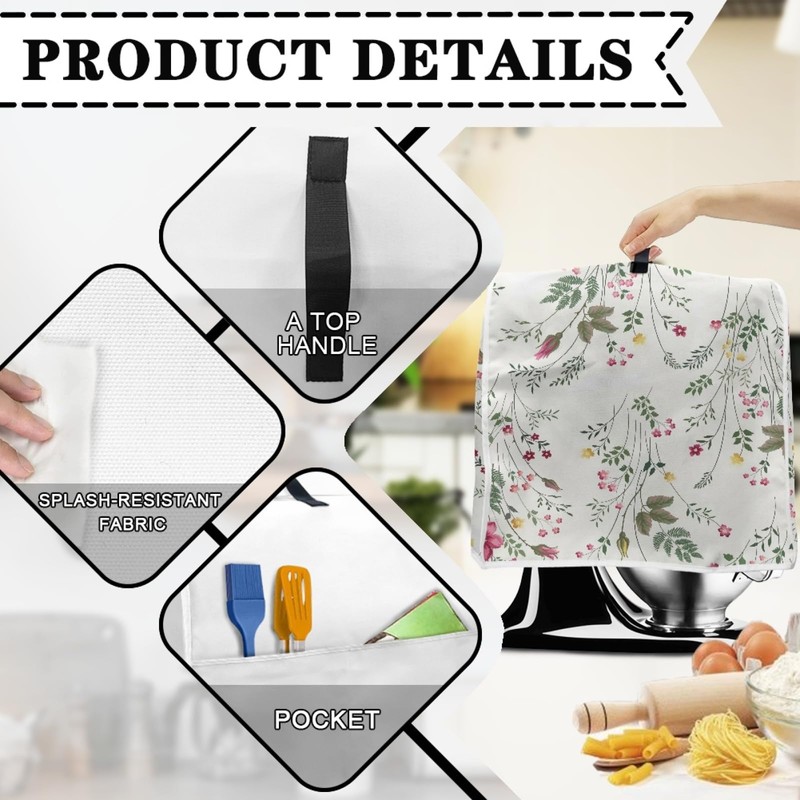 TOADDMOS Wild Floral Print Stand Mixer Cover with Pockets Dust
