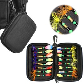 Metal Fishing Lures Kit, MKNZOME Fishing Spoon Spinner Lure with Fishing Tackle Box Assorted Metal Hard Lures Spinnerbaits Swimbaits for Trout Bass Salmon Pike Walleye Perch,Pack of 16