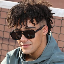 TIANYESY Retro Sunglasses for Women Men 70s Square Vintage Double Bridge Sunglasses UV400 Protection (Black frame/gray lens)