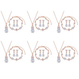 Bridesmaid Jewelry Set for Women 18K Gold & Silver & Rose Gold Plated Pendant Necklace Earrings Bracelet Set Bridesmaid Gift for Wedding/Proposal/Party/Anniversary