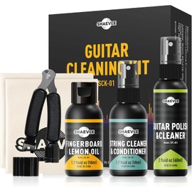 Kit de limpieza de guitarra, todo en uno: pulidor para guitarra, aceite de limón para diapasón, aceite limpiador de cuerdas, paño de limpieza para limpieza y mantenimiento de guitarra
