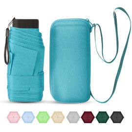 LEAGERA Compact Travel Umbrella with Case - Mini Umbrella for Purse, Small Lightweight &Tiny Design Perfect for Parasol Outdoor Sun&Rain Umbrellas,Lake Green color3