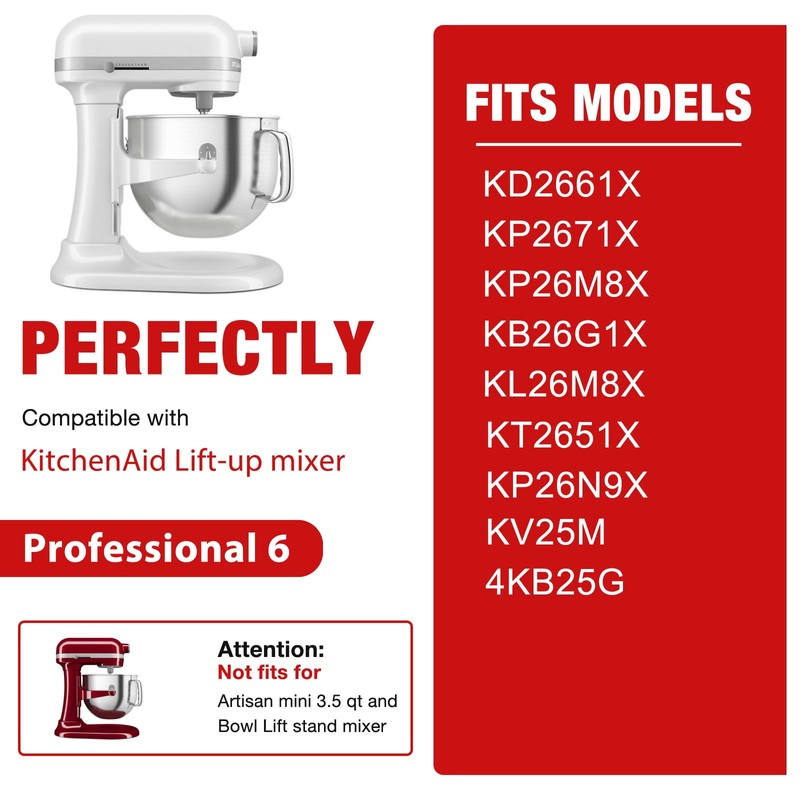 6QT Stainless Steel Flex Edge Beater for KitchenAid Mixer Professional