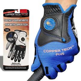 XEIRPRO Copper Tech Plus Men's Golf Gloves - Skeleton Pattern with Ball Marker – Perfect for Summer - Copper Infused Mens Golf Gloves (Royal Blue/Black, ML/L, Left)