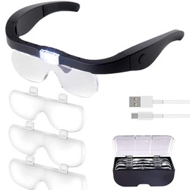 TMANGO Rechargeable Magnifying Glasses with Light, Hands-Free Headset for Jewelers, Eyelash Extensions, Watch Repair, Cross Stitch, and Close Work