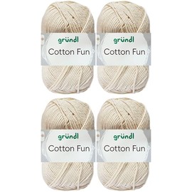4 x 50 g Gründl Cotton Fun Crochet Yarn 100% Cotton with Instructions for Shopping Net (02 Cream)