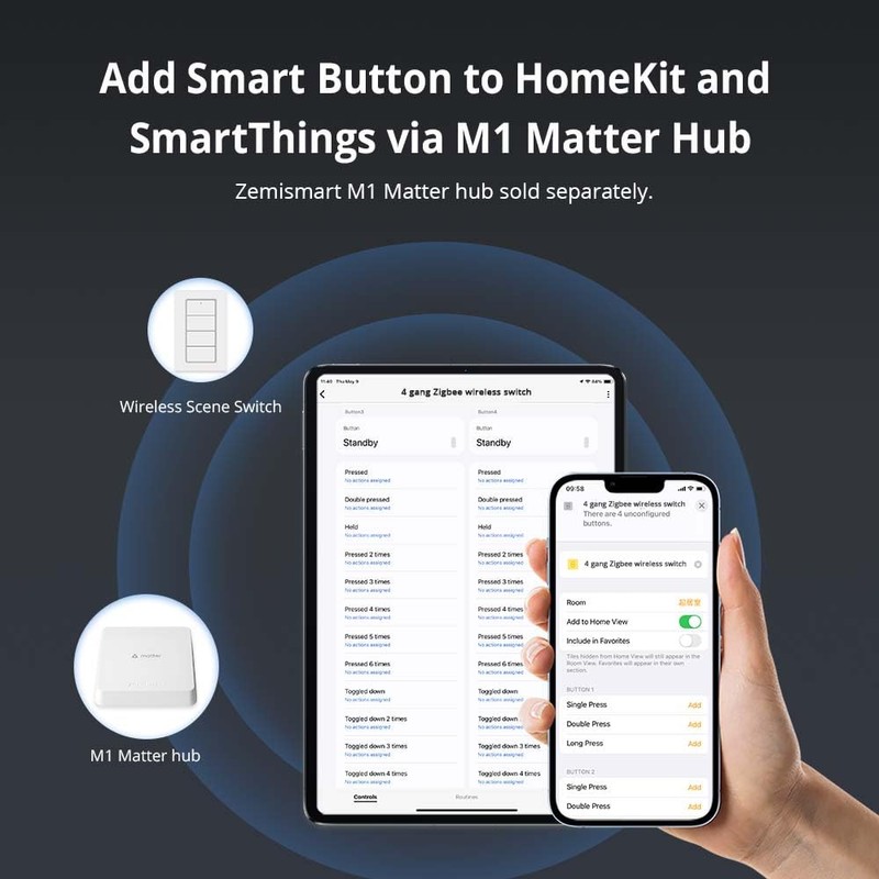 Wireless Zigbee Smart Button, 4-Way Remote Control Button Switch for