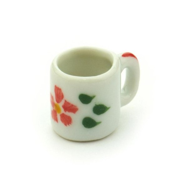 MyTinyWorld 3 x Dolls House Miniature Hibiscus Design Ceramic Coffee