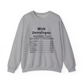Web Developer Nutrition Facts Sweatshirt Gift for Programmers Cozy Crewneck Techie Apparel Birthday Gift Sport Grey