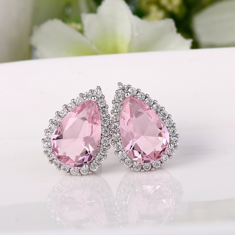 Flyonce Women's Full Cubic Zirconia Wedding Teardrop Stud Earrings Pale