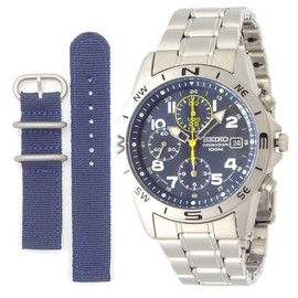Seiko SND379P Men's Chronograph Watch with Military Style Strap Navy x Yellow