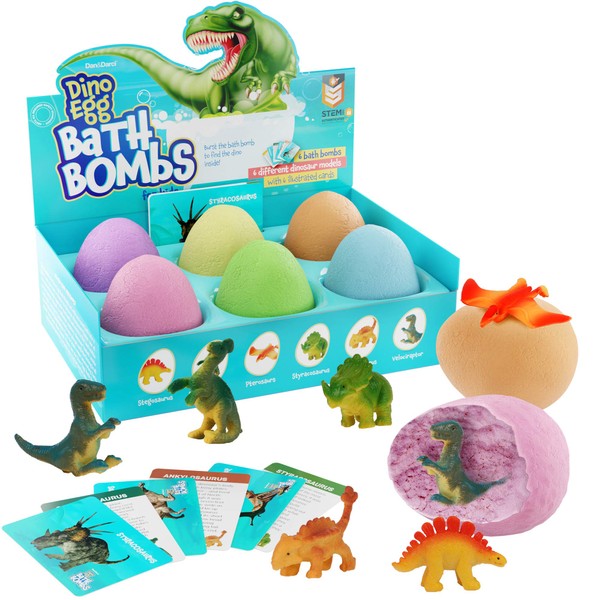 Bath Bombs for Kids - Kids Bath Bomb with Surprise Inside - Dinosaur Toys Gift for Boys and Girls Ages 3 4 5 6 7 & 8 Years Old Easter Toy Kid Gifts - Fun Educational Bath Toys. Dino Egg Fizzy Set