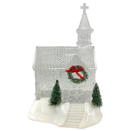 Gerson 2660080 Battery Operated Lighted Holiday Spinning Water Globe Church, 9.25-inch Height