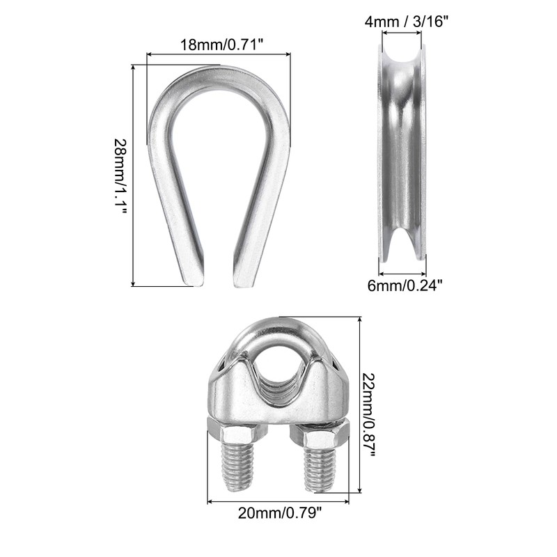 PATIKIL Wire Rope Accessory Set, 304 Stainless Steel 12 Pcs