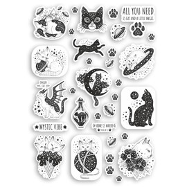 1 x A4 Magical Cats Vinyl Stickers - Witch Cat Magic Space Tattoo Sticker #70840