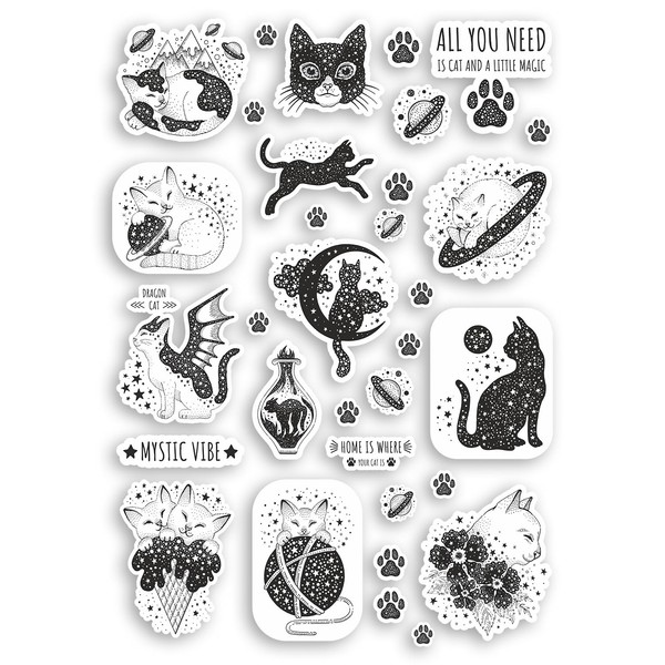 1 x A4 Magical Cats Vinyl Stickers - Witch Cat