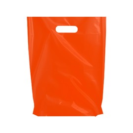 Merchandise Bags, Die Cut Handles, Strong, Durable, and Tear Resistant Bags Perfect for Retail, Boutiques, or Any Events, Different sizes and colors (Orange, 9x12 Inch (Pack of 100))