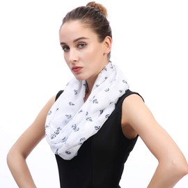 Lina & Lily Anchor Print Women's Infinity Scarf Snood Lightweight (White & Navy Blue)