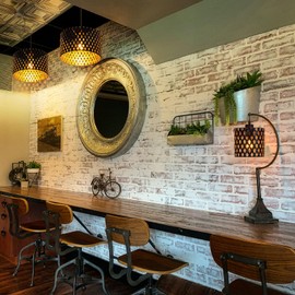 Modern Metal Round Lampshade Set of 2, Style Retro Drum Shape Diamond Grid Design, Hollow Carved, for Floor Lamp, Pendant Lamp, Table Lamp