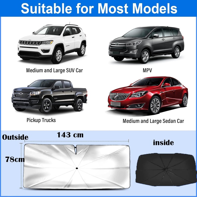 AsgenoX Large Car Sunshade Front Windshield with Safety Hammer Car