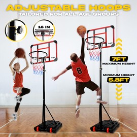 Yes4All Portable Basketball Hoop, 5.8-7ft Adjustable Height Portable Basketball Goal for Indoor, Outdoor, Pool with PC Backboard and Stable Base