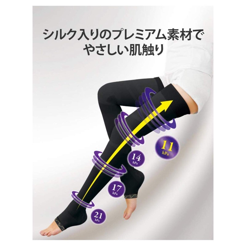 MediQtto Full Leg Compression Socks, Black Silk, EC Limited Simple