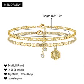 Memorjew Ankle Bracelets for Women Initial Anklet, 14K Gold Plated Layered Anklet Letter P Initial Anklets for Women