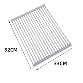 Pezixueran Roll Up Dish Drying Rack Over The Sink.Foldable Kitchen Drainer,Fully Silicone Cover Stainless Steel Bar,Heat-Resistant, Anti-Slip Sink Rack for Kitchen Counter Multipurpose.