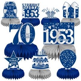 LINAYE 70th Birthday Decorations for Men - Blue and Silver Honeycomb Centerpieces for 70 Year Old Birthday Party 70th Birthday Centerpieces for Table Seventy Birthday Vintage Decorations Decor
