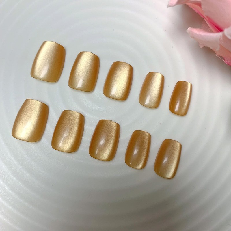 Cat Eye Press on Nails Short Square Fake Nails Brown