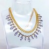 Statement Necklace, 18K Gold Plated Cuban Chain with Crystal Drops,