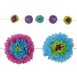 Beistle 53314 5 Flower Shaped Tissue Flower Garland Decoration, Multicolor 10" x 8'