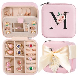 AYGXU Jewelry Organizer Box,gifts for mom,Mothers Day Gifts,bestfriend gifts for women,birthday gifts for mom,Travel Gifts for Mom Jewelry Travel Case,Small Travel Jewelry Case,Initial M pink
