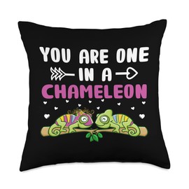 Chameleon Surprise On Valentines Baby Reveal You Are One in A Chameleon Punny Romantic Animal Pun Lover Throw Pillow, 18x18, Multicolor