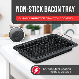 Bacon Tray - 2-Piece Set – Marble Coating - Durable, Non-Stick Cooking Tray for Bacon – Black Stone Tray and Carbon Steel Rack