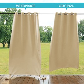 RYB HOME Windproof Outdoor Curtains - Weighted Bags Included Water Resist Outside Draperies Privacy Blackout for Patio, Outside Shower, Screen Porch, Pavilion, W 52 x L 108 inch, 2 Pcs, Beige