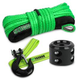 STEGODON Synthetic Winch Rope, 1/4'' x 50ft 10,000LBS Synthetic Winch Line 1/4 Winch Cable Replacement Synthetic Rope with Forged Winch Hook and Rubber Stopper for 4WD Off Road Vehicle ATV UTV (Green)