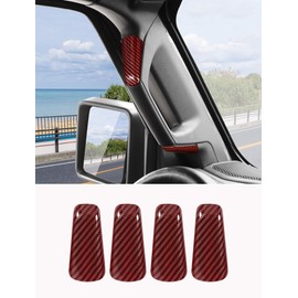 Savadicar Red Carbon Fiber Interior Accessories - A Pillar Grab Bar Handles Trim Set for 2018-2023 Jeep Wrangler JL JLU 4XE & Gladiator JT - Premium Texture Interior Decor Upgrade Option, 4-Piece