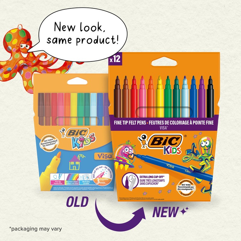 BIC Kids Visa Felt Pens - Assorted Colours, Wallet of