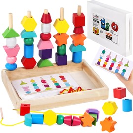 LovesTown Beads Sequencing Toy Wooden Stacking Montessori Toys for Kids Coordination and Educational Preschool Learning Toy