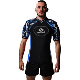 Optimum Word Rugby Approved Razor Protective Top for Adults & Kids – Lightweight Unisex EVA Padded Shirt for Rugby, Breathable Lycra Compression Fit - Black/Silver, Small Boys