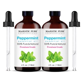 Majestic Pure Peppermint Essential Oil with Glass Dropper - 4 Fl Oz Pack of 2-100% Pure and Natural Peppermint Oil - Premium Grade Essential Oils for Diffuser, Aromatherapy, Soap and Candle Making