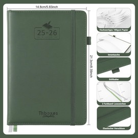 Calendar 2025 2026, A5 Weekly Planner 12 Month Appointment Calendar from August 2025 to July 2026, Planner 2025 2026 Book Calendar, Notebook with Calendar Book for School Office (Green)