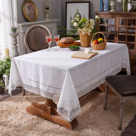 ARTABEL Cut Work Table Cloths with Lace Laser Die-Cut Exquisite Vintage Shabby Chic for Holiday Wedding Long Dinner Tables (Offwhite, 60 x 84 Inch)…