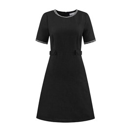 Hobemty Women's Tweed Dress Short Sleeve Crew Neck Elegant A-Line Dresses with Pocket Small Black