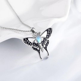 DAYLINLOVE Moth Necklace 925 Sterling Silver Moth Moonstone Pendant Necklace Witchy Jewellery Gift For Women Men