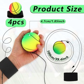 DSLSQD Pack of 4 Wrist Return Balls, Ball with Cord, Spring Ball with Cord, Wrist Ball Children, Rubber Rebound Ball, Sports Andgelenkball, Ball on Cord, for Children Adults Playing and Wrist