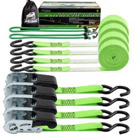 XSTRAP STANDARD Ratchet Tie Down Straps 4Pk 15Ft 1500Lb Break Strength, Cargo Straps for Moving Appliances, Lawn Equipment, Motorcycle, Includes 2 Bungee Cord